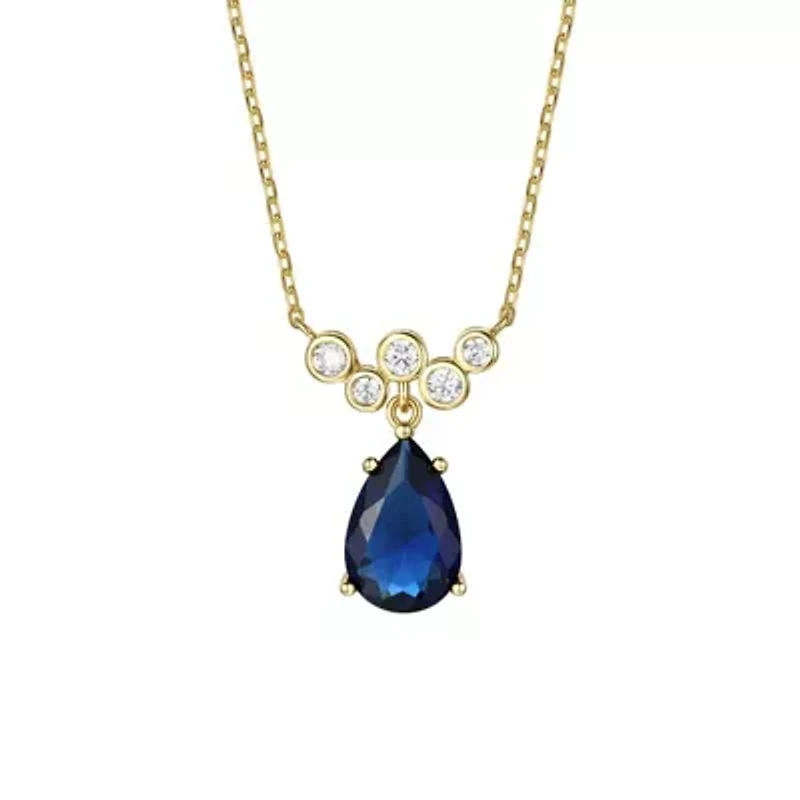 Lab Created Sterling Silver with Sapphire Blue Cubic Zirconia Bubble Chevron Raindrop Necklace