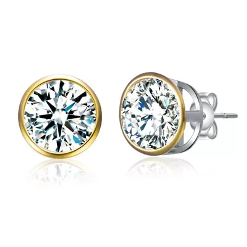 Sterling Silver with 2.40ctw Round Lab Created Moissanite Modern Bezel Stud Earrings