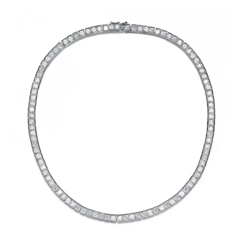 Lab Created Sterling Silver White Gold Plated with Clear Cubic Zirconia Princess Eternity Tennis Necklace