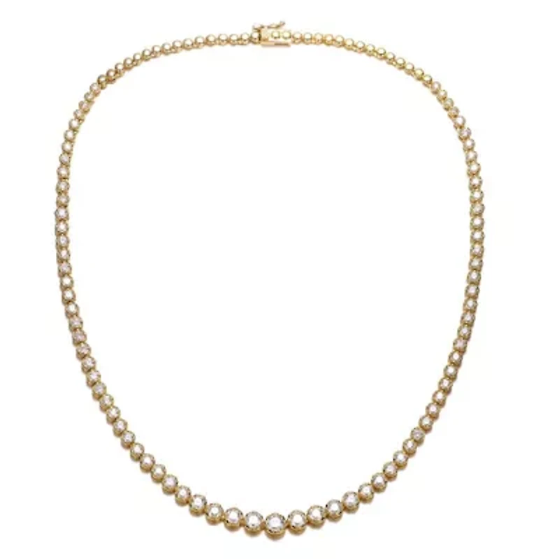 Lab Created Sterling Silver with Clear Cubic Zirconia Graduated-Size Tennis Chain Anniversary Necklace