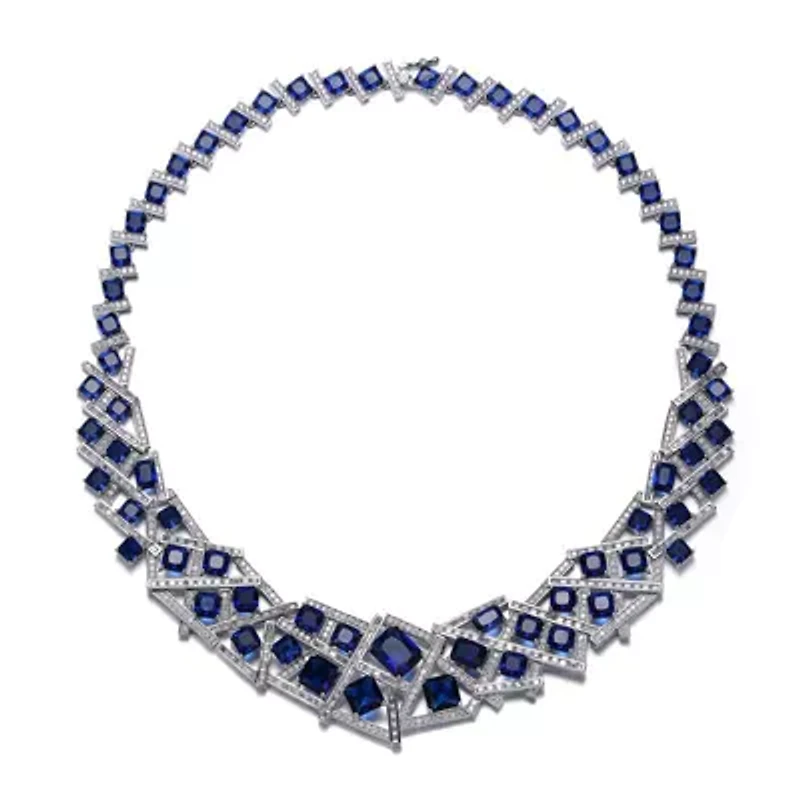 Lab Created Mesmerizing 3D Geometric Cluster Eternity Necklace with Graduated Basketweave Stack