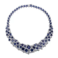 Lab Created Mesmerizing 3D Geometric Cluster Eternity Necklace with Graduated Basketweave Stack