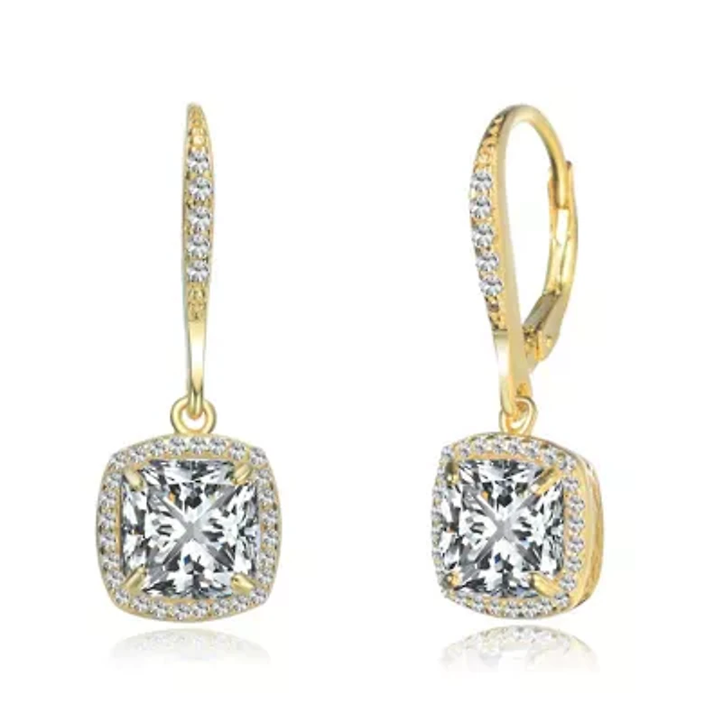 Lab Created Sterling Silver with Clear Round and Radiant Cubic Zirconia Drop Earrings