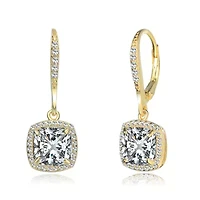 Lab Created Sterling Silver with Clear Round and Radiant Cubic Zirconia Drop Earrings