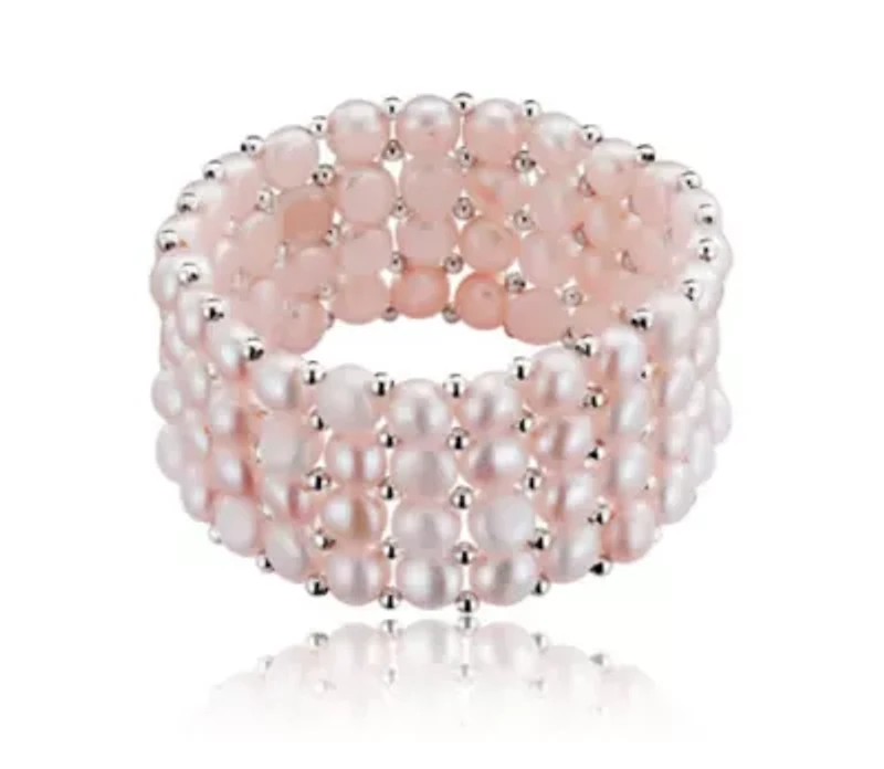 Lab Created Sterling Silver Rhodium Plated White Cultured Five Row Bracelet