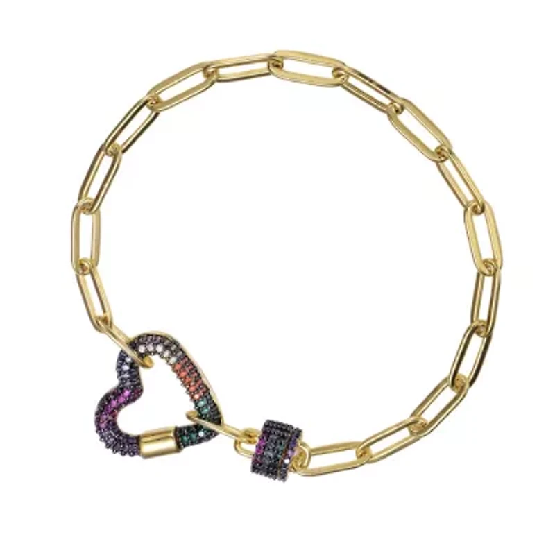 Lab Created Kids/ Youg Teens 14K Gold and Black Plated Cubic Zirconia Heart Chain Bracelet