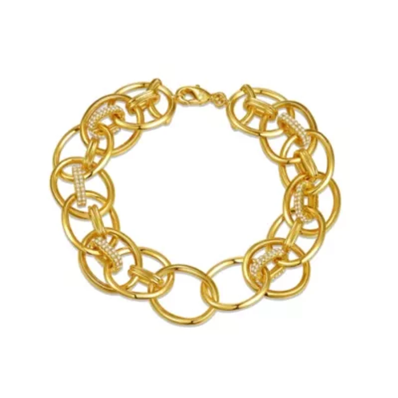 Lab Created Teen's Yellow Gold Plated with Cubic Zirconia Double Entwined Cable Chain Bracelet