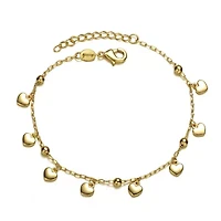 Lab Created 14k Yellow Gold Plated Beaded Heart Charm Station Bracelet - Adjustable w/ Extension Chain