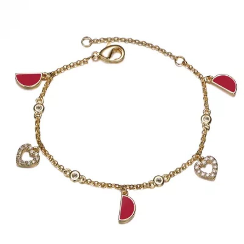 Lab Created Red Moon and CZ Heart Charm Bracelet