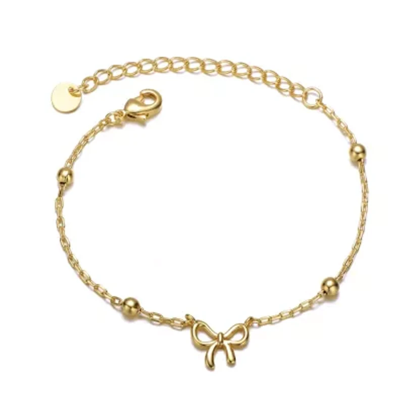 Lab Created 14k Yellow Gold Plated Adjustable Bracelet with Ribbon Charm and Beads for Kids