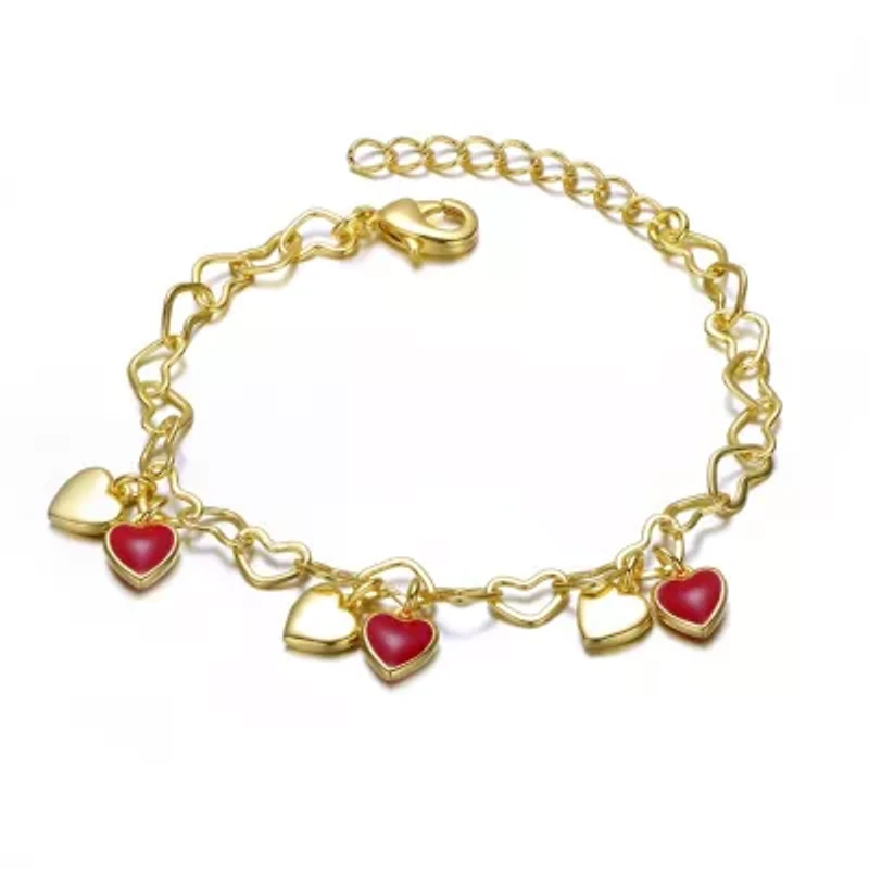 Lab Created Toddler/Kids 14K Gold Plated Adjustable Heart Charm Bracelet