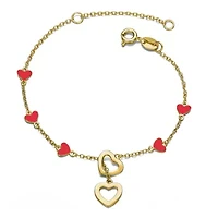 Lab Created Kids Double Halo Heart Dangle Charm Station Bracelet, Adjustable Length