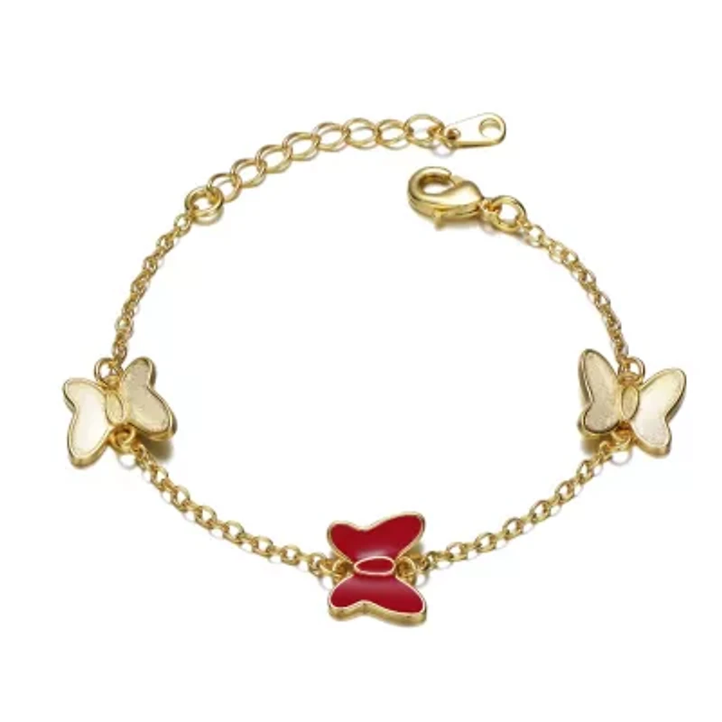 Lab Created 14k Yellow Gold Plated Adjustable Bracelet with Butterfly Charms for Kids