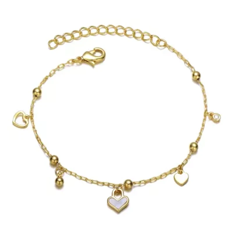 Lab Created 14k Gold Plated Adjustable Bracelet with Heart Charms and Beads for Kids