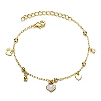 Lab Created 14k Gold Plated Adjustable Bracelet with Heart Charms and Beads for Kids