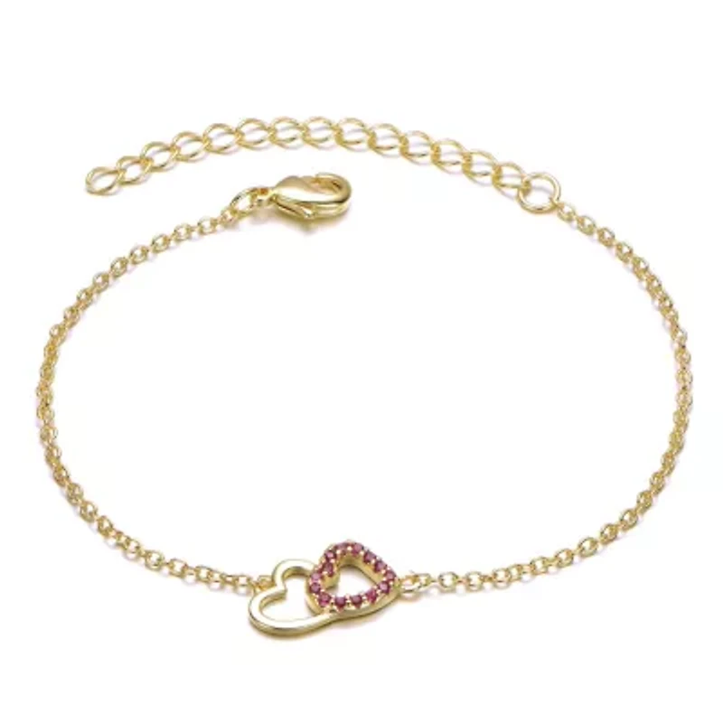 Lab Created Kids 18k Rose Gold Plated Cubic Zirconia Double Heart Entwined White Gold Plated Bracelet