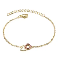 Lab Created Kids 18k Rose Gold Plated Cubic Zirconia Double Heart Entwined White Gold Plated Bracelet