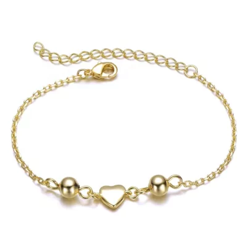 Lab Created Kids 14k Gold Plated Tiny Heart & Pearl Station Charm Bracelet