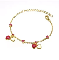 Lab Created 14k Gold Plated Red Enamel Dangle Heart Charm Bracelet for Toddler/Kids