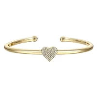 Lab Created Teens 14k Gold Plated With Clear Cubic Zirconia Heart Pave Open Cuff Bangle Bracelet