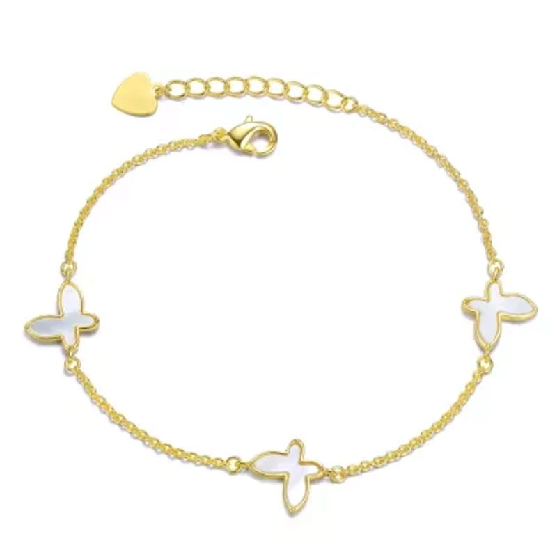 Lab Created Kids 14k Gold Plated Mother of Pearl Triple Charm Butterfly Bracelet