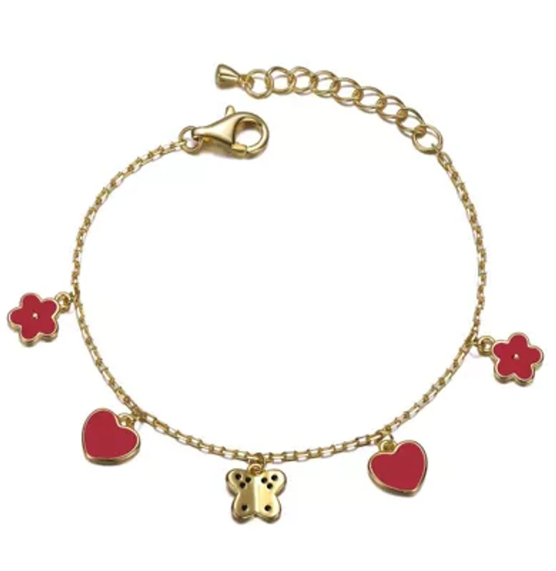 Lab Created Toddler/Kids 14k Gold Plated Red Enamel Dangle Charm Bracelet