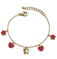 Lab Created Toddler/Kids 14k Gold Plated Red Enamel Dangle Charm Bracelet