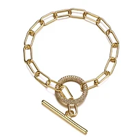 Lab Created Teens 14K Gold Plated with Cubic Zirconia Double Entwined Cable Chain Bracelet