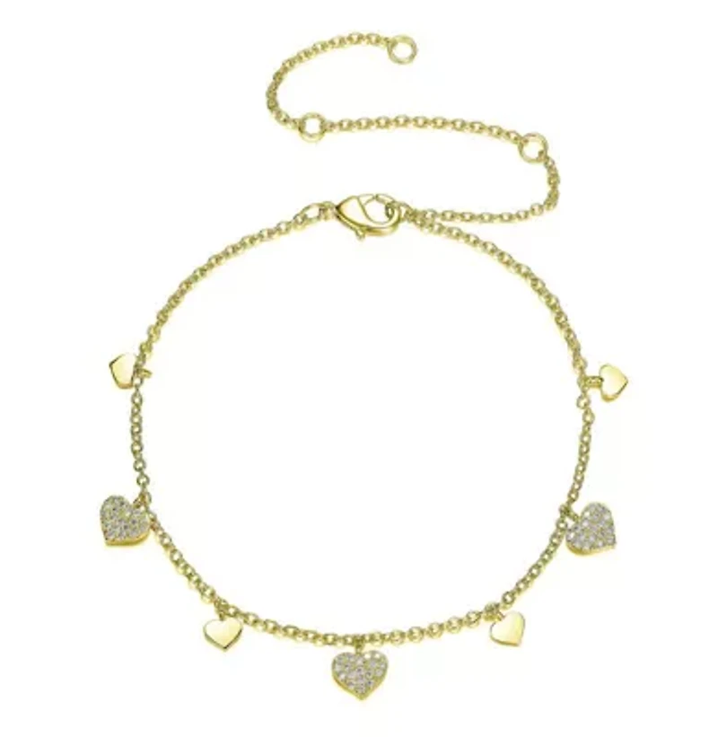Lab Created Cubic Zirconia Heart Halo Charm Kids/Teens Bracelet in Sterling Silver