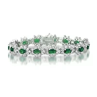 Lab Created Sterling Silver White Gold plated with Emerald Green Cubic Zirconia Tennis Bracelet