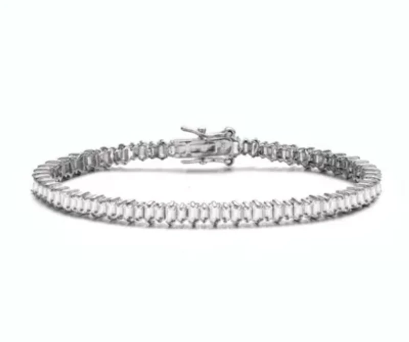 Lab Created Sterling Silver White Gold Plated with Clear Cubic Zirconia Tennis Bracelet