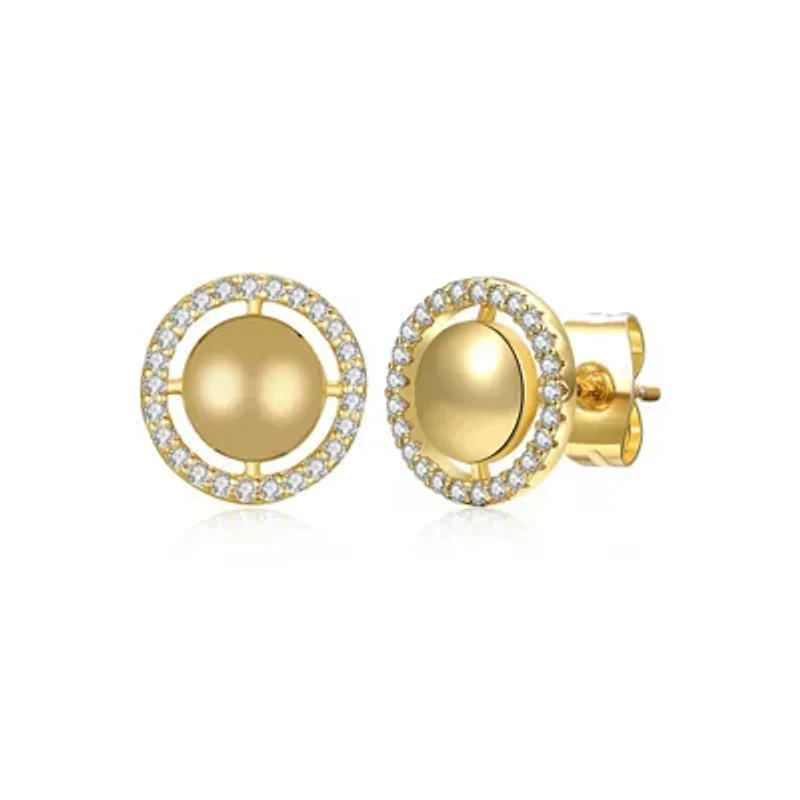 Lab Created 14K Gold Plated with Cubic Zirconia Eternity Halo Medallion Stud Earrings for Teens