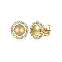 Lab Created 14K Gold Plated with Cubic Zirconia Eternity Halo Medallion Stud Earrings for Teens