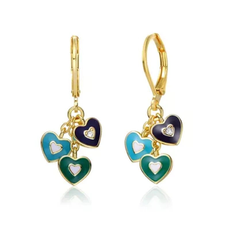 Lab Created 14K Gold Plated Dangling Heart Enamel earrings for Kids