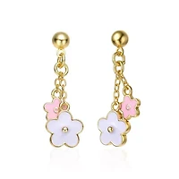 Lab Created 14K Gold Plated Flower Enamel Drop Earrings for Kids