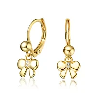 Lab Created 14K Gold Plated Bow Dangling earrings with Clear Cubic Zirconia for Kids