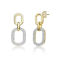 Lab Created 14K Gold Plated with Clear Cubic Zirconia Pave Geometric Oval Chain Dangle Earrings