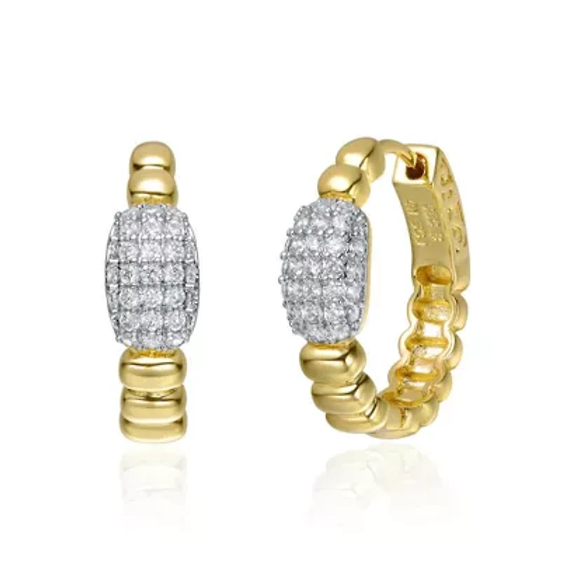 Lab Created 14K Gold Plated with Clear Cubic Zirconia Scalloped Hoop Earrings