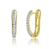 Lab Created 14K Gold Plated with Cubic Zirconia U-Shaped J-Hoop Latch Back Earrings