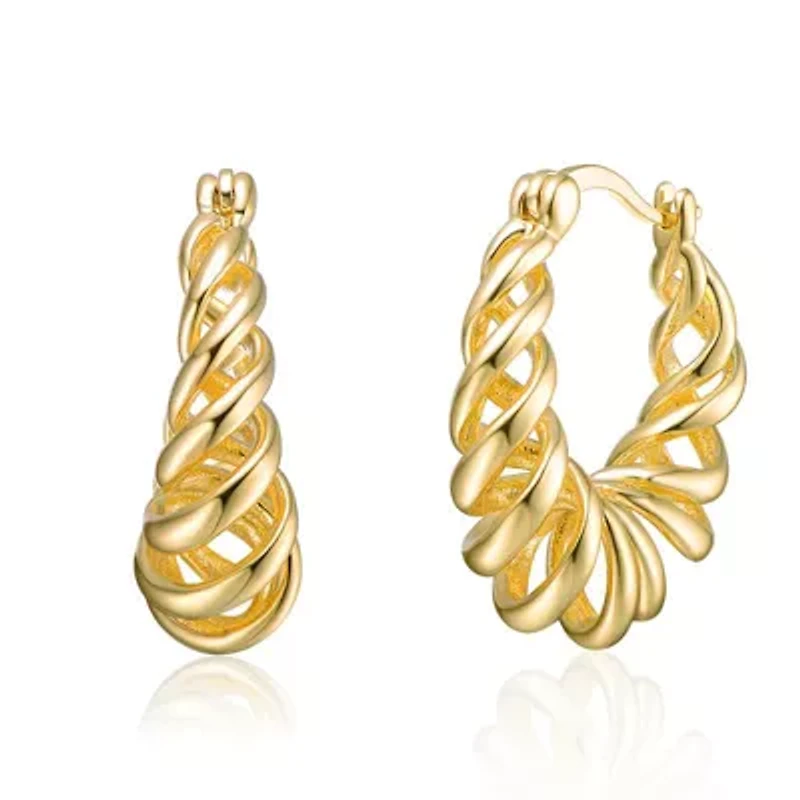 Lab Created 14K Gold Plated Twisted Halo Hoop Earrings