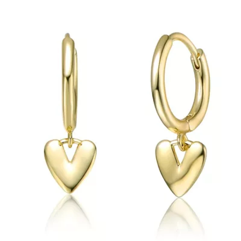 14K Gold Plated Heart Dangling Earrings for Teens