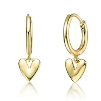 14K Gold Plated Heart Dangling Earrings for Teens