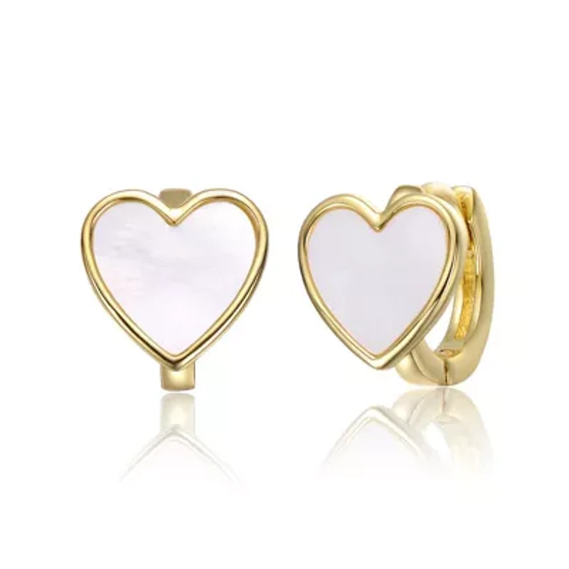 Adorable 14K Gold Plated Mother of Pearl Heart Earrings for Teens