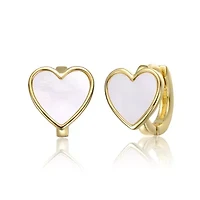 Adorable 14K Gold Plated Mother of Pearl Heart Earrings for Teens