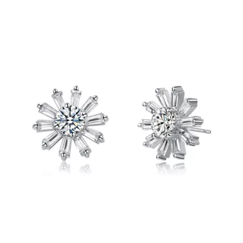 Lab Created White Gold Plated with Clear Cubic Zirconia Floral stud Earrings
