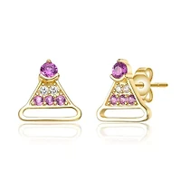 Lab Created 14K Gold Plated with Clear & Pink Cubic Zirconia Christmas Hat Stud Earrings