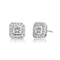 Lab Created White Gold Plated with Clear Cubic Zirconia Square Stud Earrings