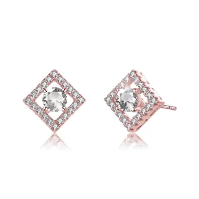 Lab Created 18K Rose Gold Plated with Clear Cubic Zirconia Stylish Halo Stud Earrings