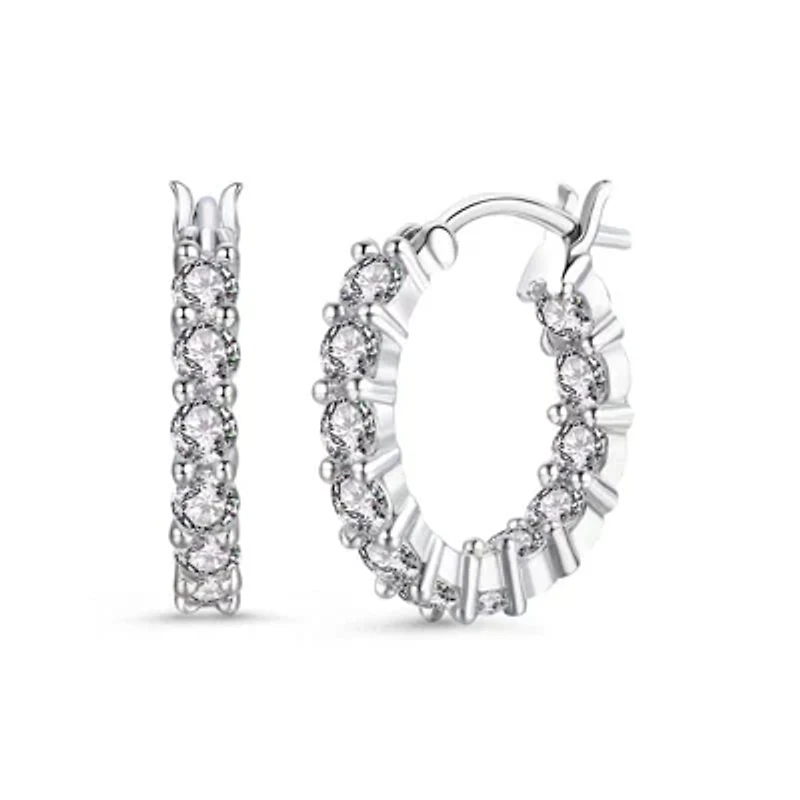Lab Created Sterling Silver White Gold Plated with Clear Cubic Zirconia Inside-Out Round Chunky Hoop Earrings