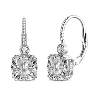Lab Created Sterling Silver White Gold Plated with Clear Cubic Zirconia Leverback Drop Earrings